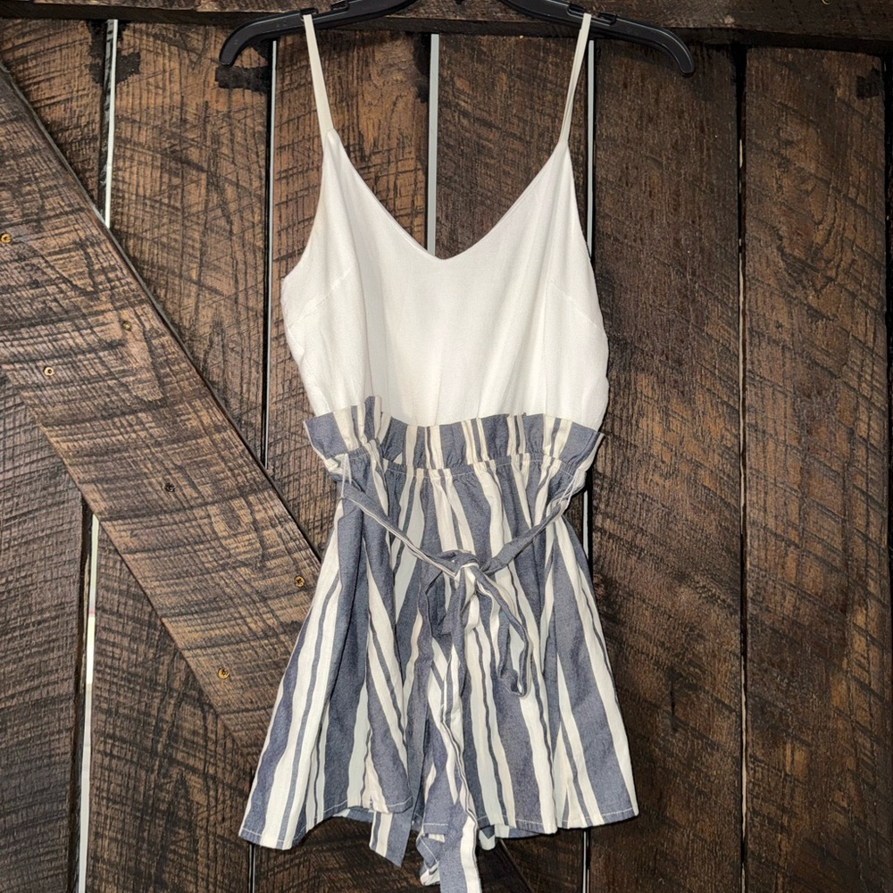 Altar'd State Ivory and Blue Striped Romper
